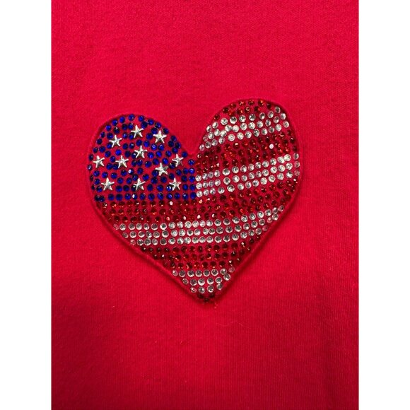 Quacker Factory 3/4 Sleeve Shirt American Flag Heart Rhinestone Design 2X Red - Picture 3 of 9